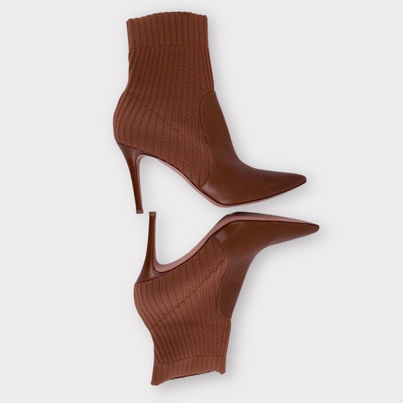 GIANVITO ROSSI - Katie 85 Leather/Knit Sock Bootie Brown Boots - EU 41 - Picture 4 of 12